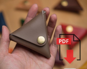 Conjunto de modelos em PDF para porta-moedas triangular em couro nº 5 - Molde digital para trabalho em couro - Tamanhos A4 e Carta