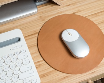 12 COLORS - Caramel Round Buttero Leather Mouse Pad