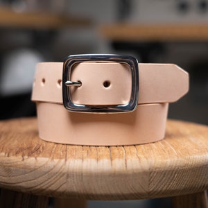 CUSTOMIZABLE - 4 COLORS Natural Vegetable-tanned Leather Garrison Belt with Stainless Steel Buckle (1.5 inch, 38 mm wide)