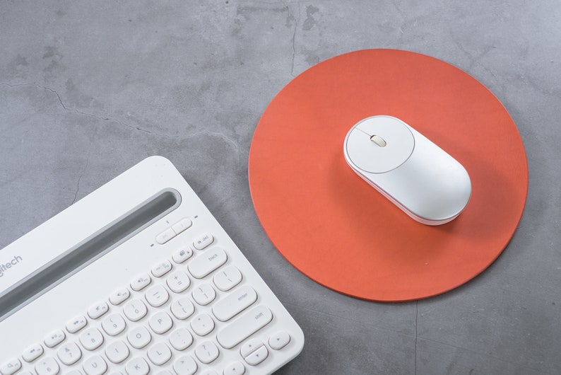 Orange Round Buttero Leather Mouse Pad 12 COLORS