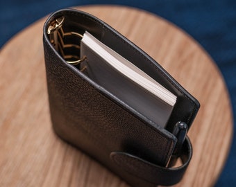 Two-Tone Pocket Black Pebble Leather Ring Organizer with Krause