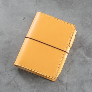 12 COLORS - A6/Hobonichi/Midori MD Mustard Yellow Buttero Leather Elastic Closure Notebook Cover