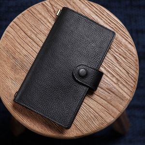 ALL SIZES - Black Pebbled Leather Stitched Traveler's Notebook w/ Strap Closure (No inserts included)