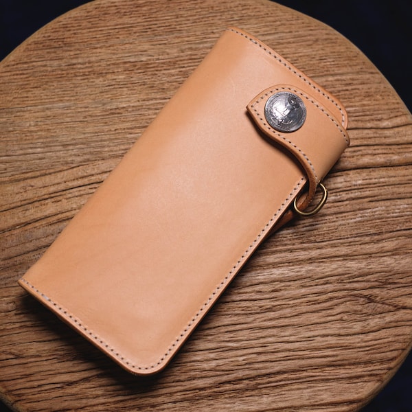 Natural Leather Biker Long Wallet