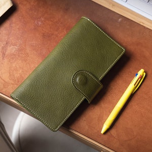 6 COLORS Weeks Snap Closure Pebbled Leather Cover with Card Slots Olive Green