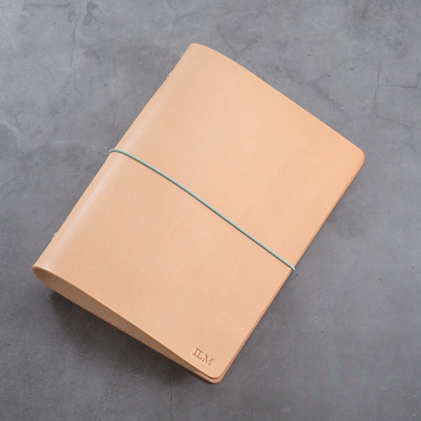 Natural Leather Binder Cover with Elastic Closure for Filofax