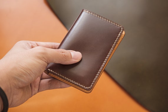 7 COLORS Brown Shell Cordovan & Natural Leather Vertical Card - Etsy