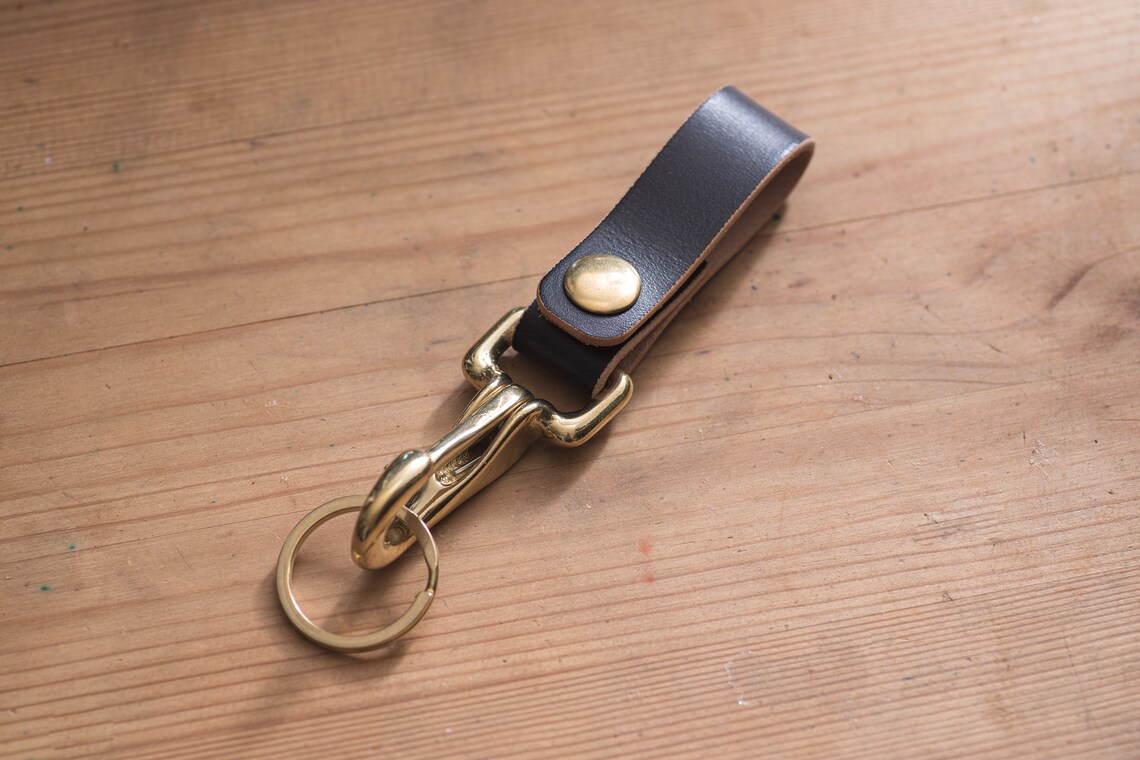 Black Leather Key Holder / Belt Loop With Solid Brass Hardware Etsy