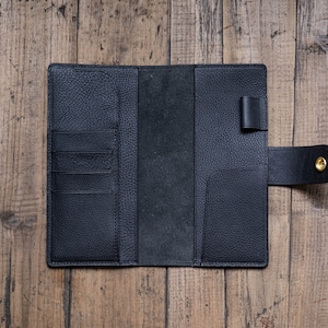 6 COLORS Weeks Snap Closure Pebbled Leather Cover with Card Slots Black