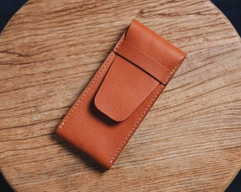 Orange-Brown Minerva Box Vegetable tanned Leather Watch Pouch