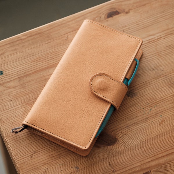 6 COLORS - Weeks Size Snap Closure Pebbled Leather Notebook Cover