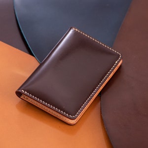 7 COLORS Shell Cordovan & Natural Leather Vertical Card Wallet Burgundy