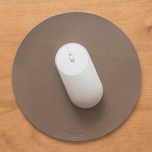 12 COLORS - Khaki Grey Round Buttero Leather Mouse Pad