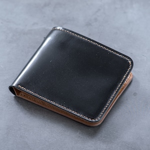 Personalizable - 6 ranuras negro y whisky shell cordovan cuero Billfold Wallet