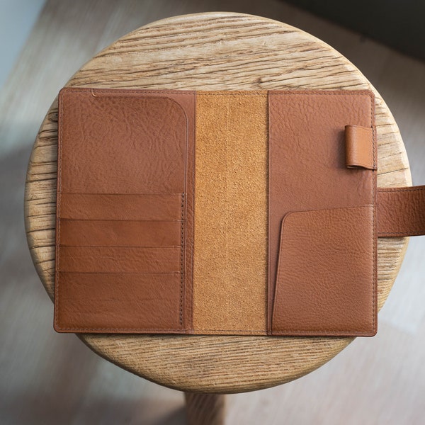 B6 Slim/Midori MD/Nanami Cafe Note/Common Planner Snap Closure Pebbled Leather Notebook Folio Cover with Card Slots