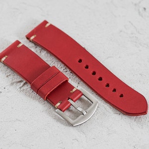 12 COLORS - Red Buttero Leather Minimalist Watch Strap (18, 20, 22 and 24 mm)