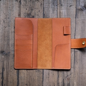 6 COLORS Weeks Snap Closure Pebbled Leather Cover with Card Slots Orange-brown