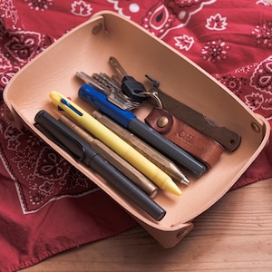 Natural Leather Rectangular Catchall Tray