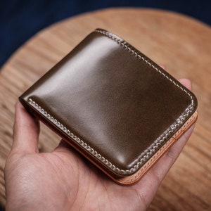 7 COLORS - 4-Slot Olive Green Shell Cordovan & Natural Leather Billfold Wallet