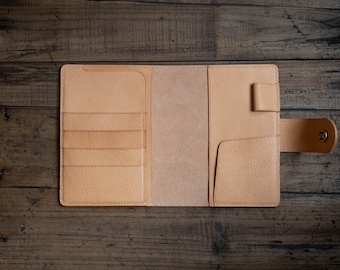 6 COLORS - A6/Hobonichi/Midori MD Natural Snap Closure Pebbled Leather Notebook Cover with Card Slots