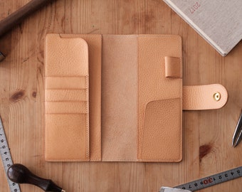 6 COLORS - Weeks Snap Closure Pebbled Leather Cover with Card Slots