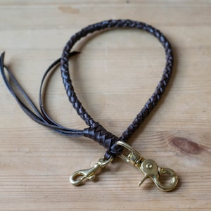 Round Braid Dark Brown Vegetable-tanned Leather Wallet Rope (Trigger Snap)