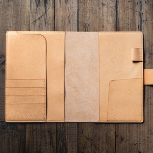 6 COLORS - A5/Hobonichi/Midori MD Natural Snap Closure Pebbled Leather Notebook Cover with Card Slots