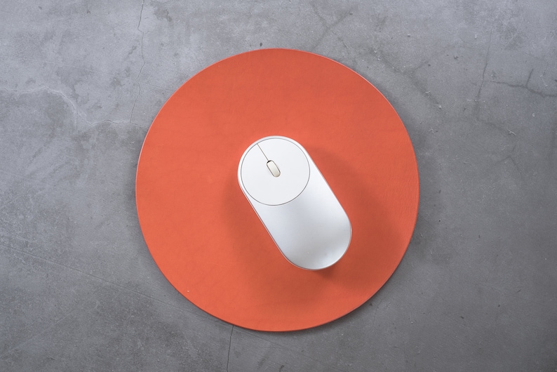 Orange Round Buttero Leather Mouse Pad 12 COLORS