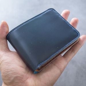 Personalizable - 4-Slot Navy Blue & Whiskey Shell Cordovan Leather Billfold Wallet