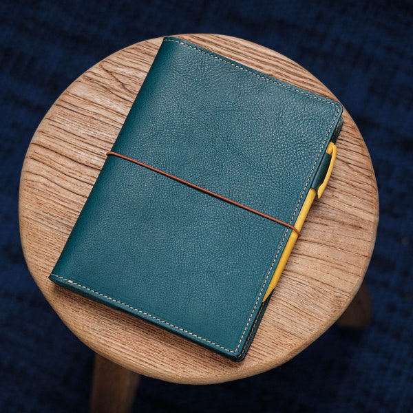 6 COLORS - A5/Hobonichi/Midori MD Navy Blue Elastic Closure Pebbled Leather Notebook Cover