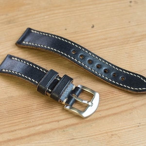 Black Buttero Leather Tapered Basic Watch Strap (18, 20, 22 and 24 mm)