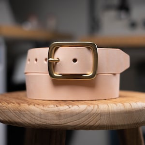 CUSTOMIZABLE - 4 COLORS Natural Vegetable-tanned Leather Garrison Belt (1.5 inch, 38 mm wide)