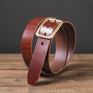 Brown English Bridle Leather Garrison Belt (1.5 inch, 38 mm wide)