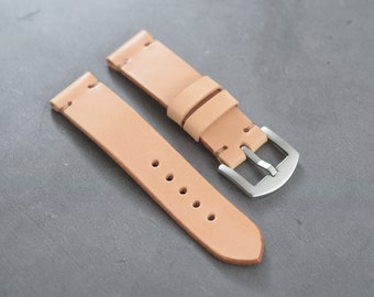 Bracelet de montre minimaliste en cuir naturel (18, 20, 22 et 24 mm)