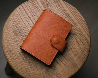 ALL SIZES - Orange-brown Pebbled Leather Stitched Traveler's Notebook w/ Strap Closure (No inserts included)