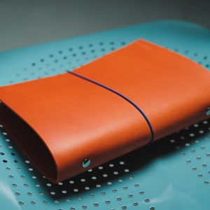 Orange Buttero Leather Binder Cover with Elastic Closure for Filofax image 4