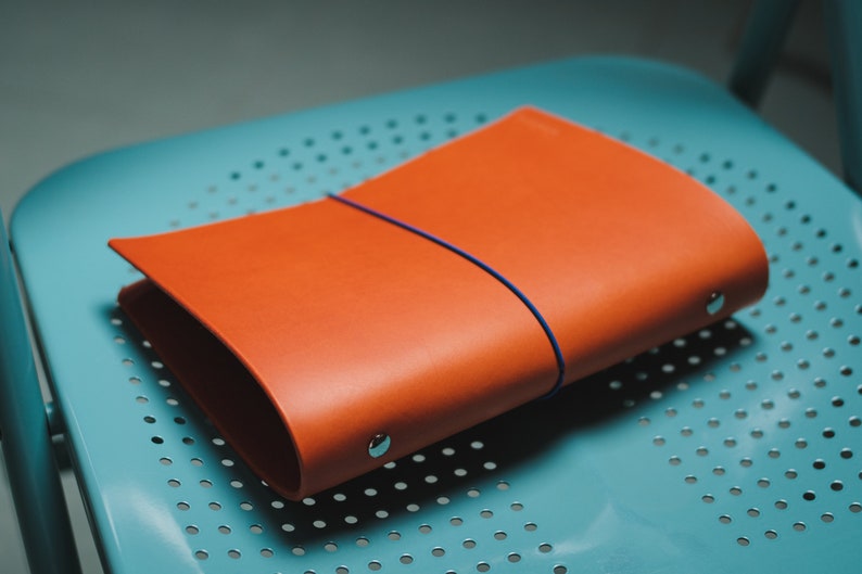 Orange Buttero Leather Binder Cover with Elastic Closure for Filofax image 4