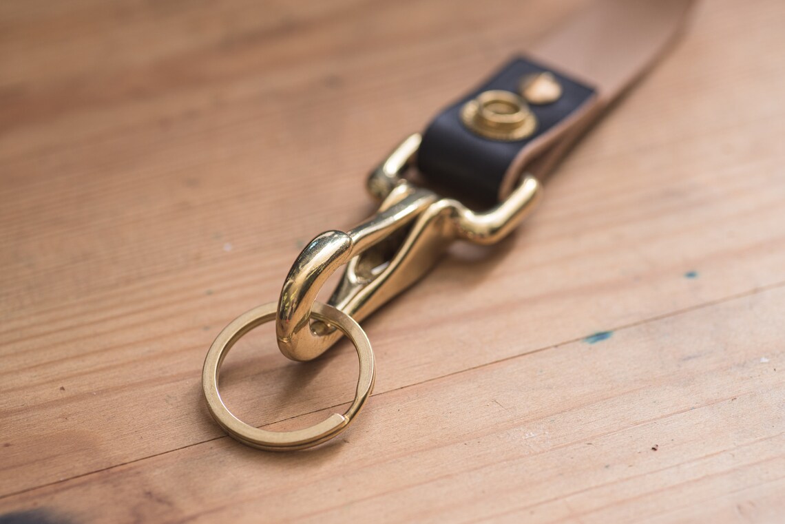 Black Leather Key holder / Belt Loop with Solid Brass Hardware Etsy