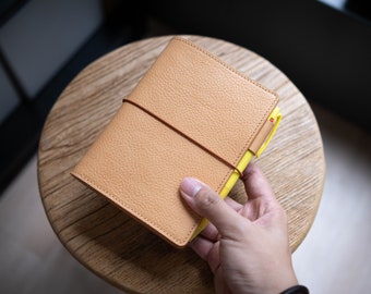 6 COLORS - A6/Hobonichi/Midori MD Elastic Closure Pebbled Leather Notebook Cover