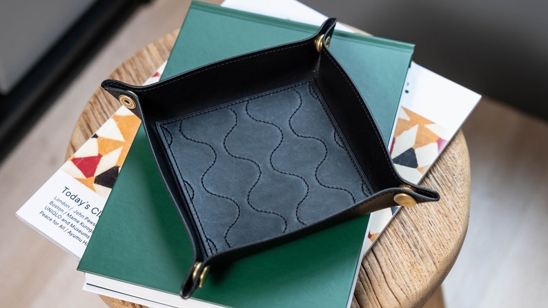 Quilted Black Leather Valet Tray image 1