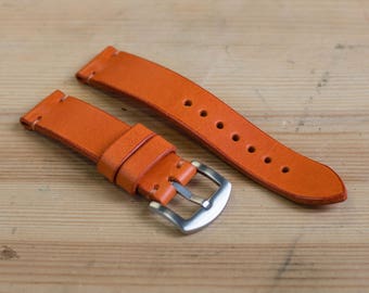 12 COLORS Orange Buttero Leather Minimalist Watch Strap (18, 20, 22 and 24 mm)