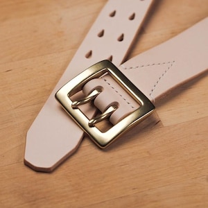 CUSTOMIZABLE - 4 COLORS Natural Vegetable-tanned Leather Stitched Double Garrison Belt (1.5 inch, 38 mm wide)