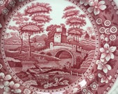 SPODE Copeland ENGLAND Dessert Salad Plate Transferware red pink Platter 7.5 quot