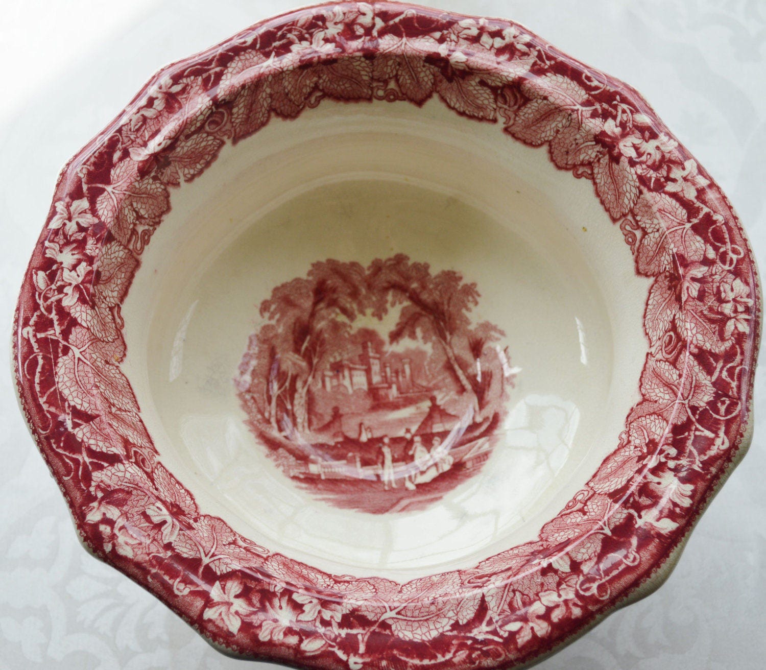 Vintage Mason's Vista Red Transferware Compote Salad Centerpiece Bowl