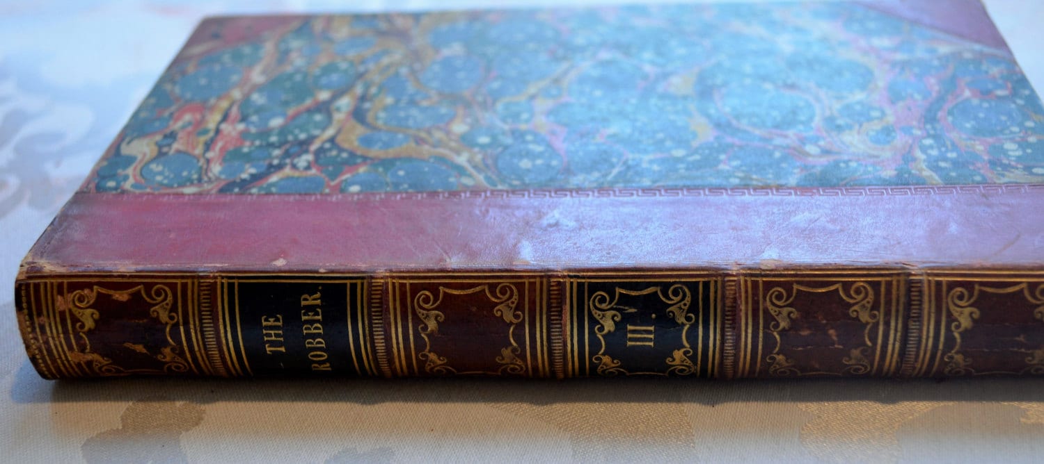 Antique Decorative books from 1800's leather spines marbled boards and