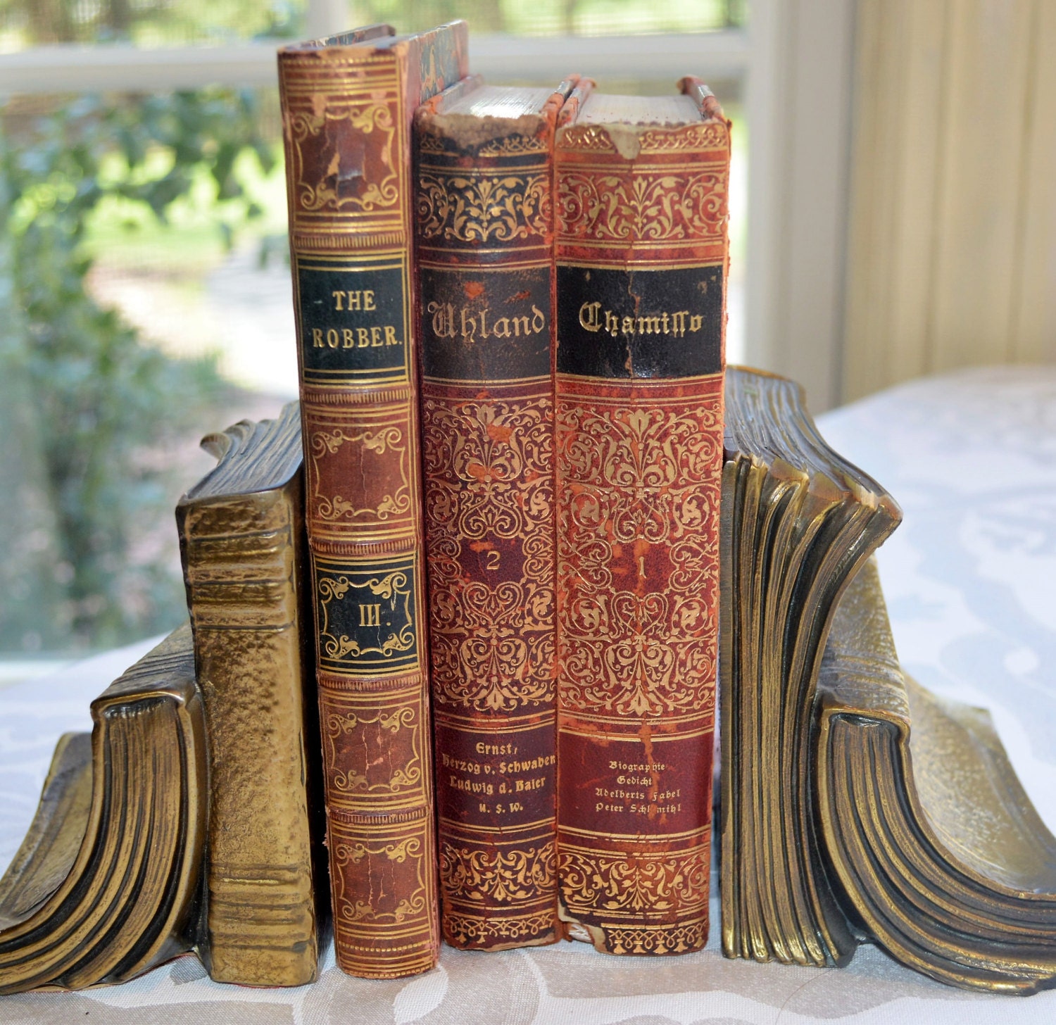 Antique Decorative books from 1800's leather spines marbled boards and