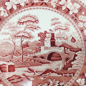 SPODE Copeland ENGLAND Dinner Plate Transferware red pink 10 3/4&quot;