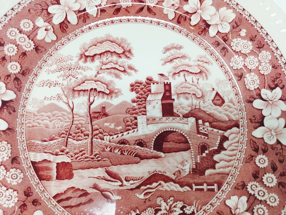 SPODE Copeland ENGLAND Dinner Plate Transferware red pink 10 3/4"