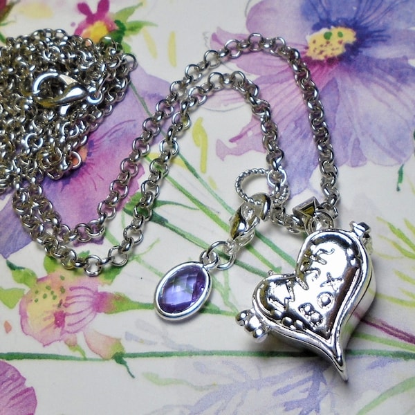 Manifesting Wish Box Necklace w/ Crystal Charm, Stainless Steel Necklace, Manifestation Wishing Box pendant w/ Chain, Heart Shaped Box,