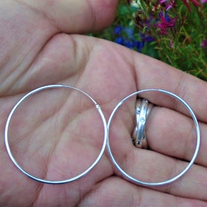 Slender sterling Hoop earrings, Medium Large, 925 Sterling Silver, 40mm 1.5"  Hoops, big infinity Hoops, endless, thin light, slim & dainty